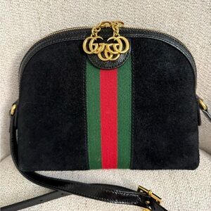 Authentic Gucci Ophedia Dome crossbody bag black suede